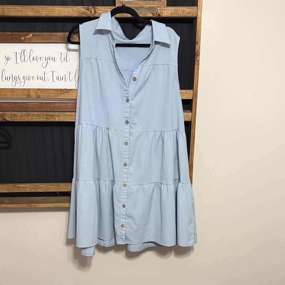 SHEIN Light Blue Sleeveless Button-Down Dress